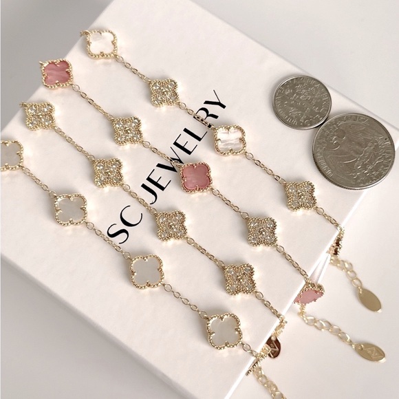 Petite Clover Pink Mop & Real Zircon 14k Gold Filled - Picture 8 of 12